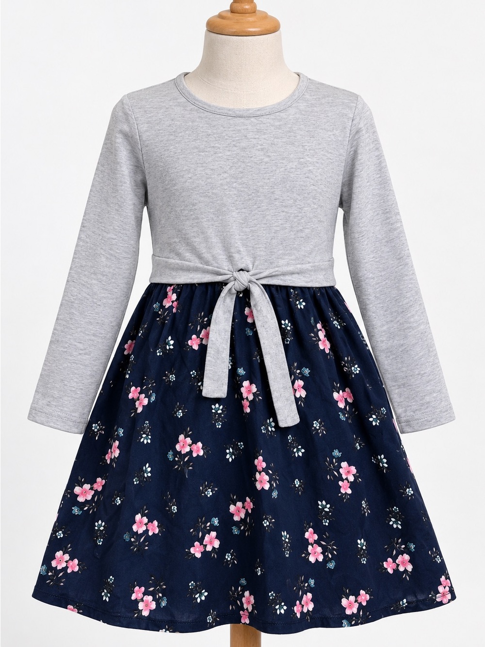 Trixxi Girl Heather Grey & Navy Floral Dress M NWOT